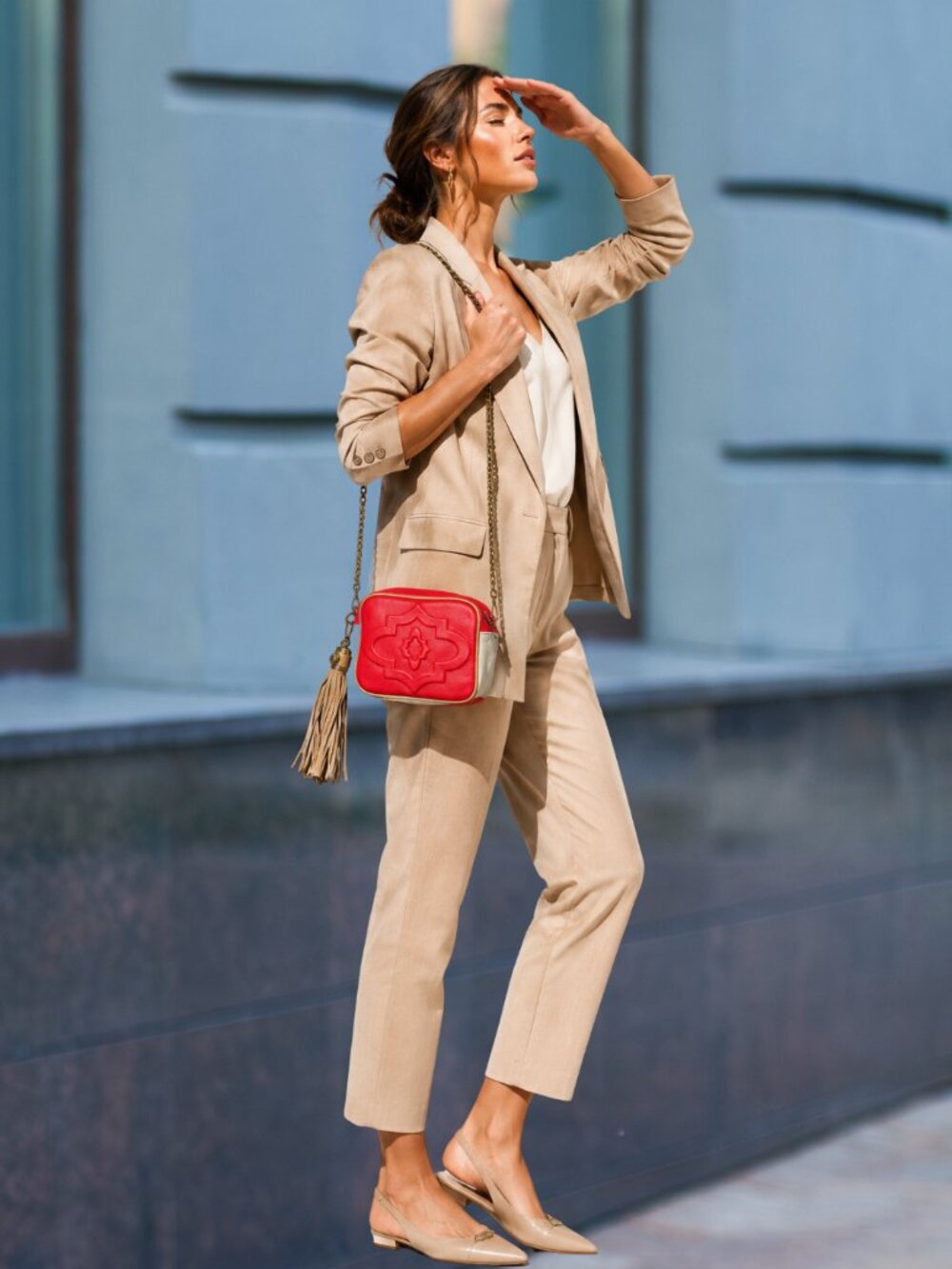 NWT orYANY Taylor Red Cream Leather Crossbody Bag